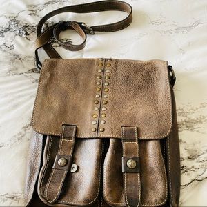 Patricia Nash Brown Leather Studded Flap Satchel